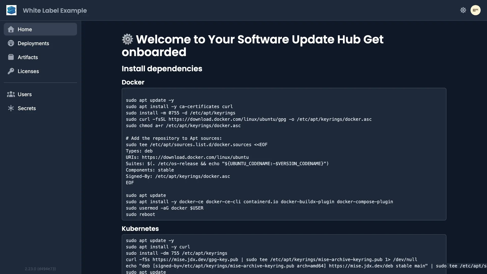 Distr white-labeled customer portal home page