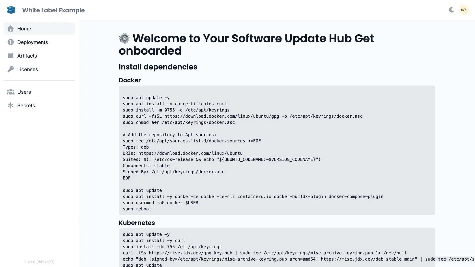 Distr white-labeled customer portal home page
