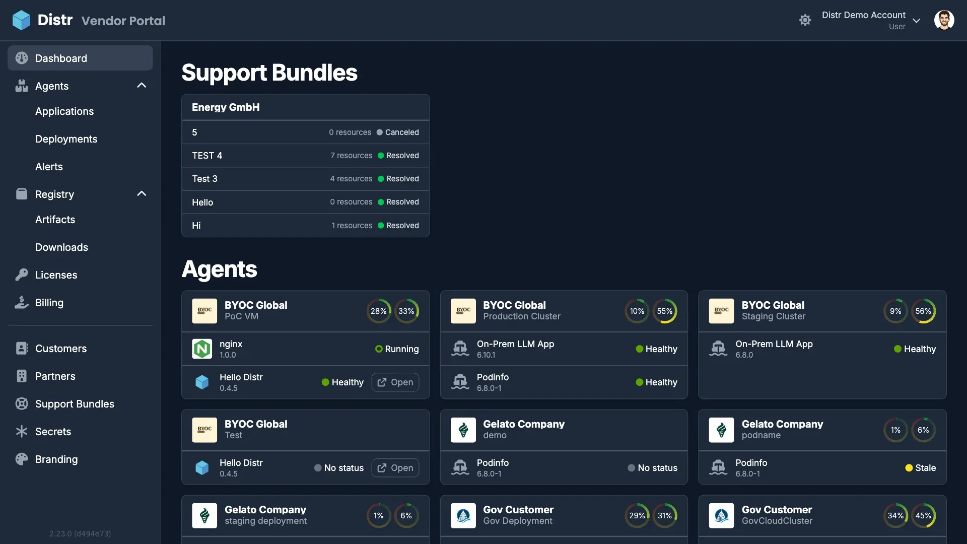 Distr software distribution platform dashboard