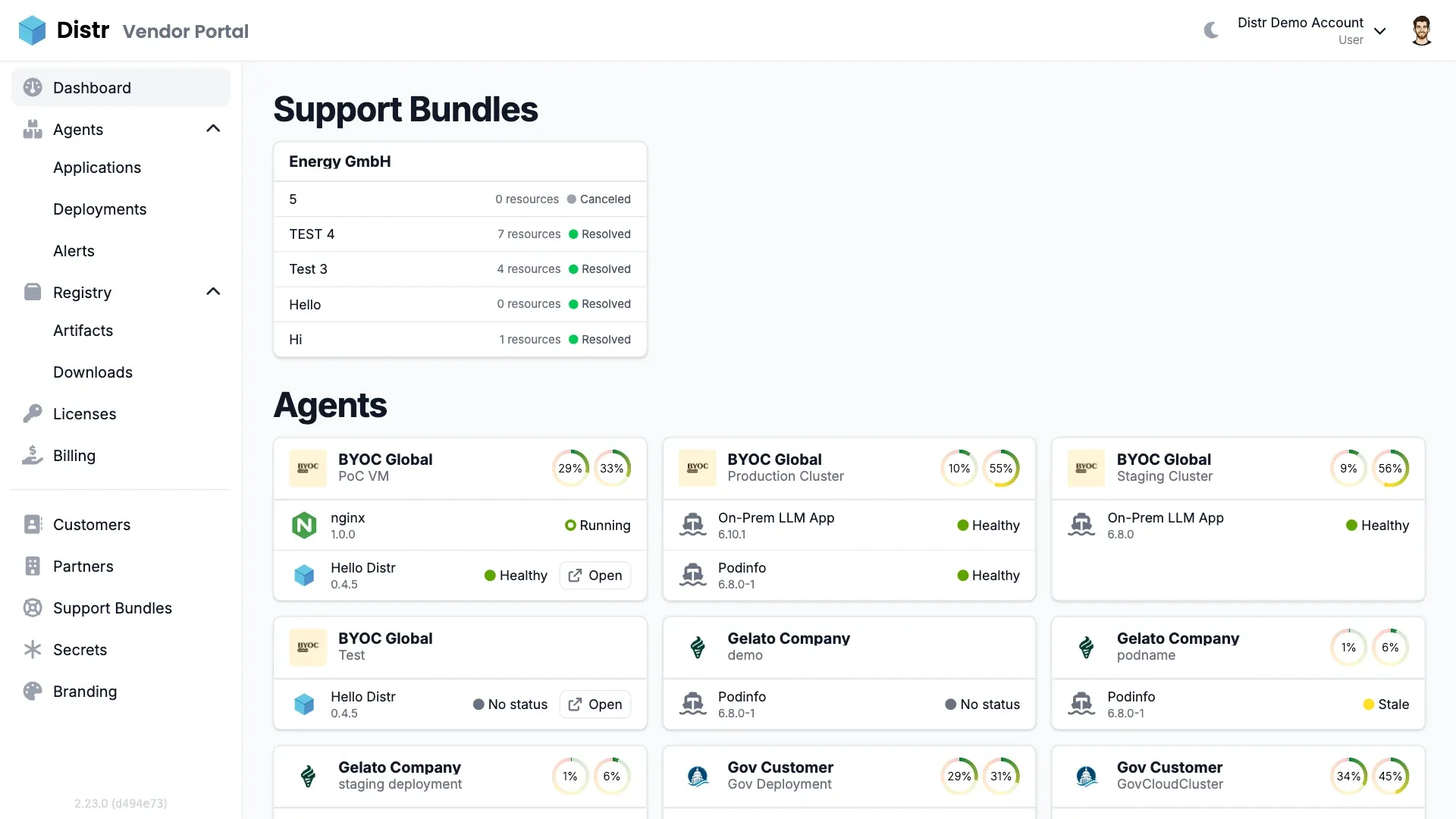 Distr software distribution platform dashboard