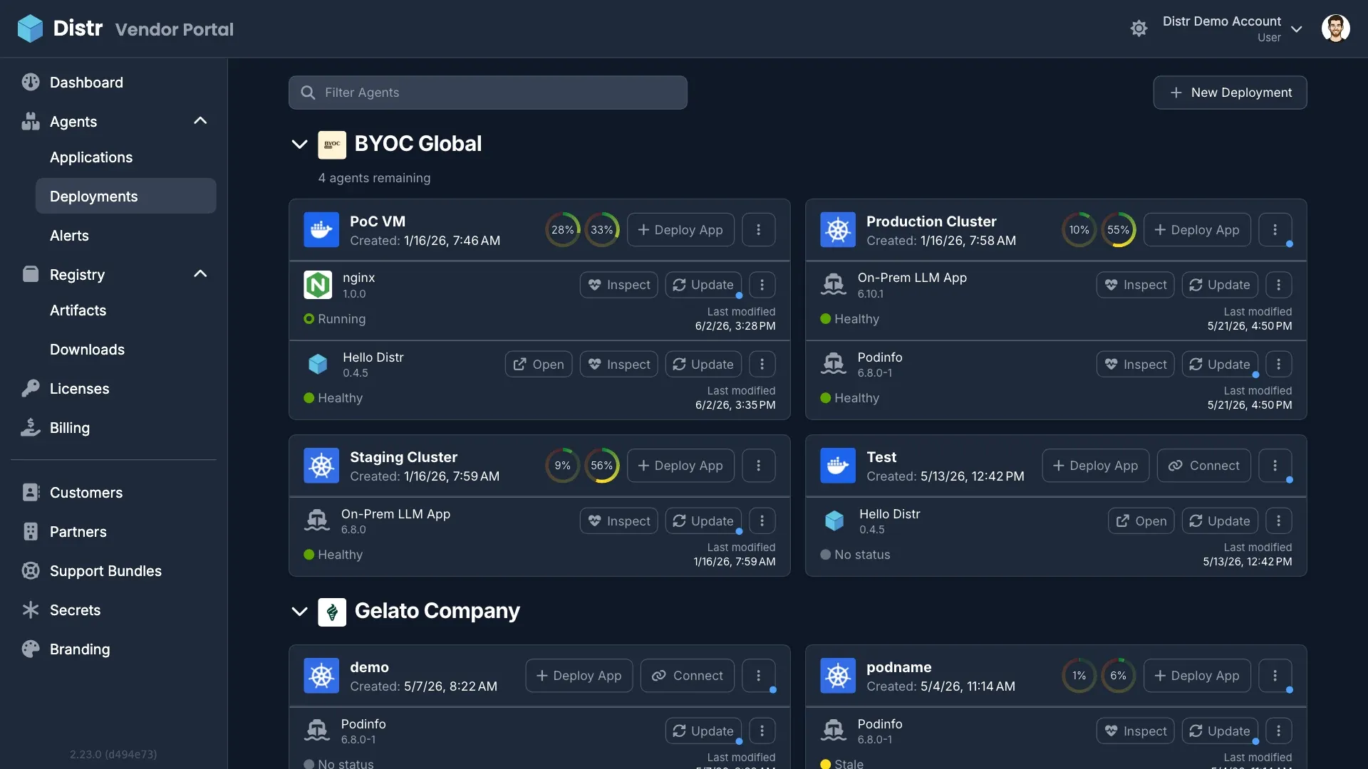 Distr Deployment Overview Status Dashboard incl. Logs
