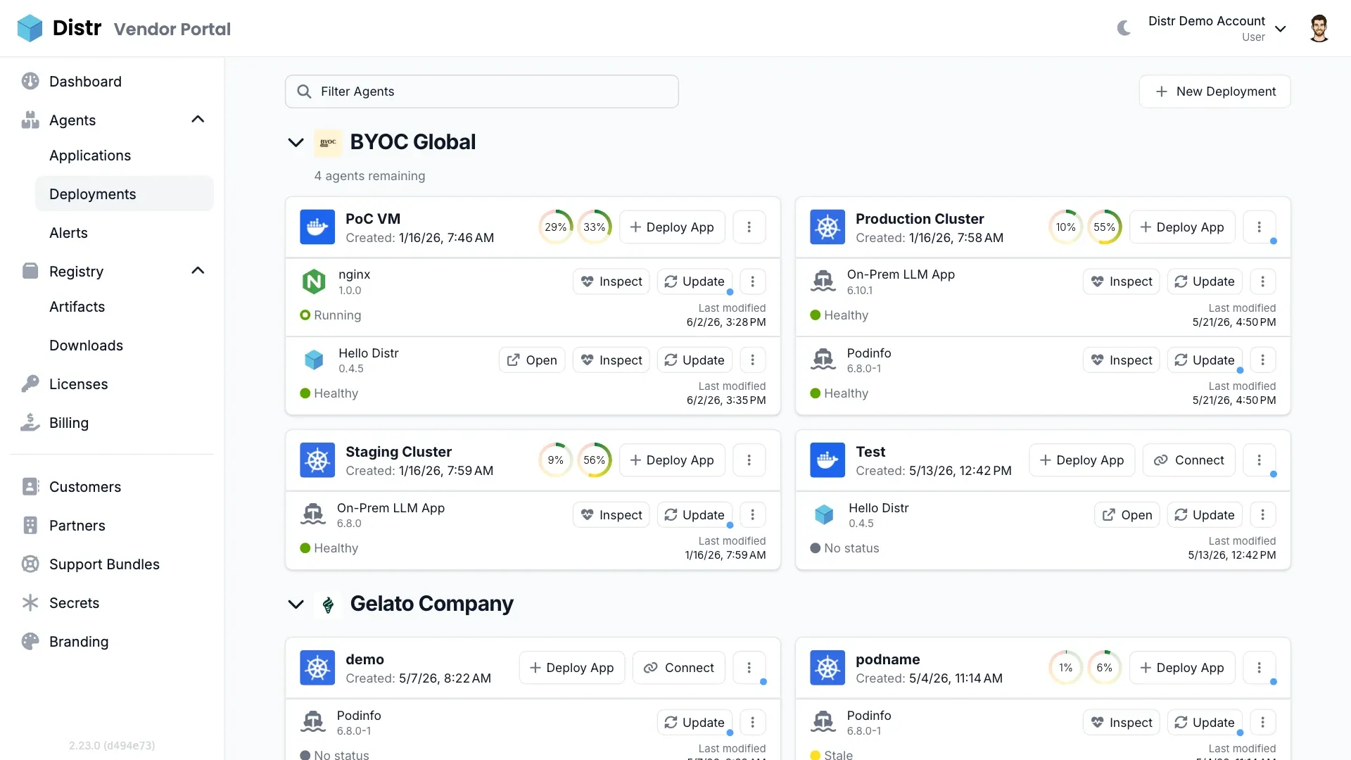 Distr Deployment Overview Status Dashboard incl. Logs